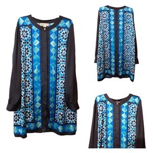 Women's Michael Kors Blue Geometric Print Button Down Dress, XL